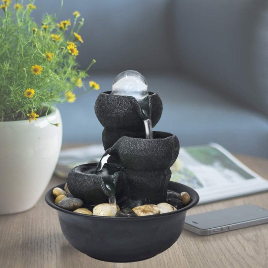 Little Water Fountain with LED Ball on The Top for Office.